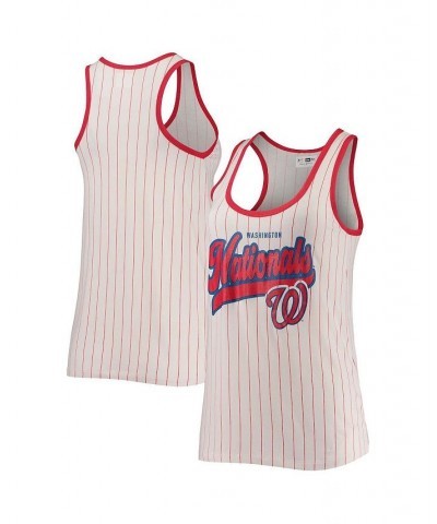 Women's White and Red Washington Nationals Pinstripe Scoop Neck Tank Top White, Red $24.77 Tops