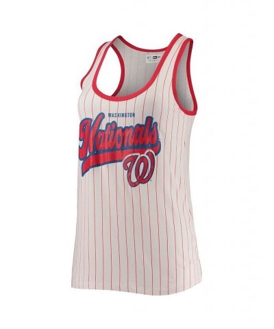 Women's White and Red Washington Nationals Pinstripe Scoop Neck Tank Top White, Red $24.77 Tops