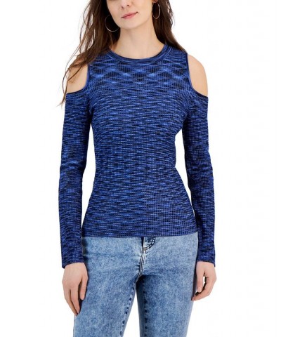 Women's Cold Shoulder Space Dye Sweater Blue $23.08 Sweaters