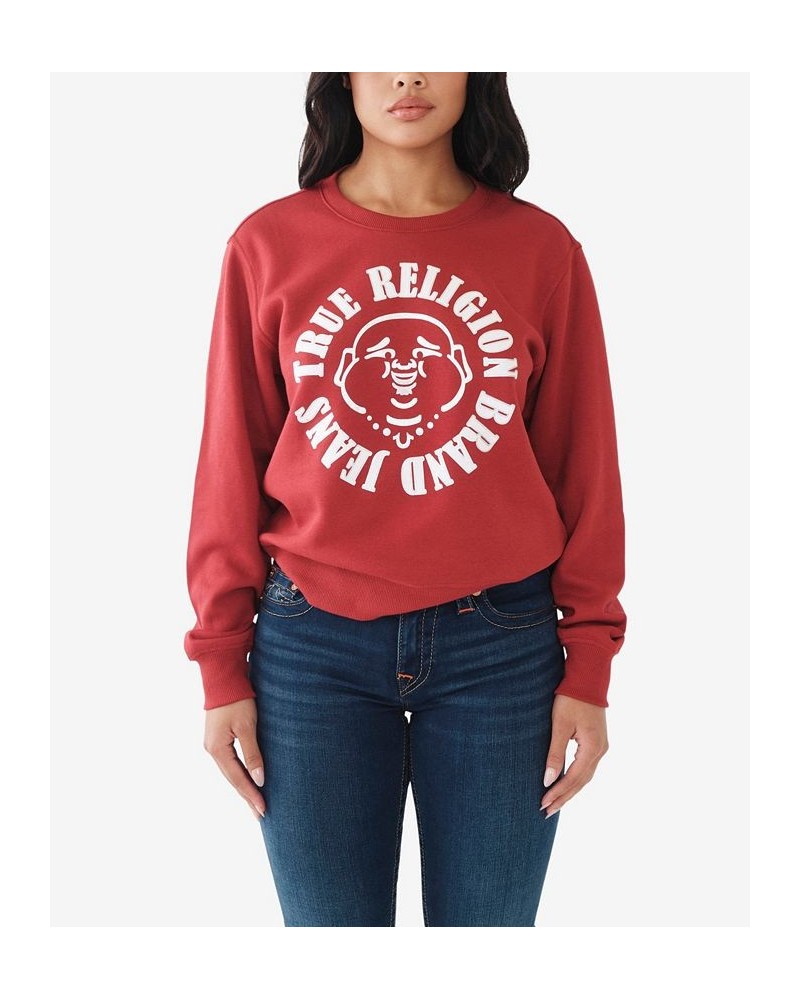 Women's Relaxed Pullover Sweatshirt Red $34.19 Tops