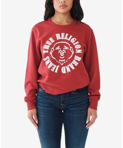 Women's Relaxed Pullover Sweatshirt Red $34.19 Tops