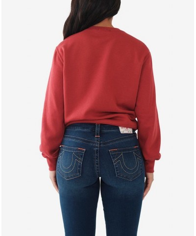 Women's Relaxed Pullover Sweatshirt Red $34.19 Tops