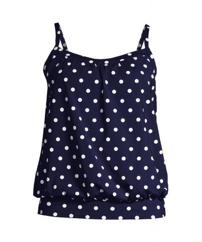 Women's D-Cup Chlorine Resistant Blouson Tummy Hiding Tankini Swimsuit Top Adjustable Straps Deep sea polka dot $51.12 Swimsuits