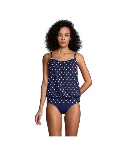 Women's D-Cup Chlorine Resistant Blouson Tummy Hiding Tankini Swimsuit Top Adjustable Straps Deep sea polka dot $51.12 Swimsuits