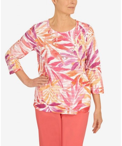 Women's Tropical Leaves Three Quarter Sleeve Top Multi $36.14 Tops