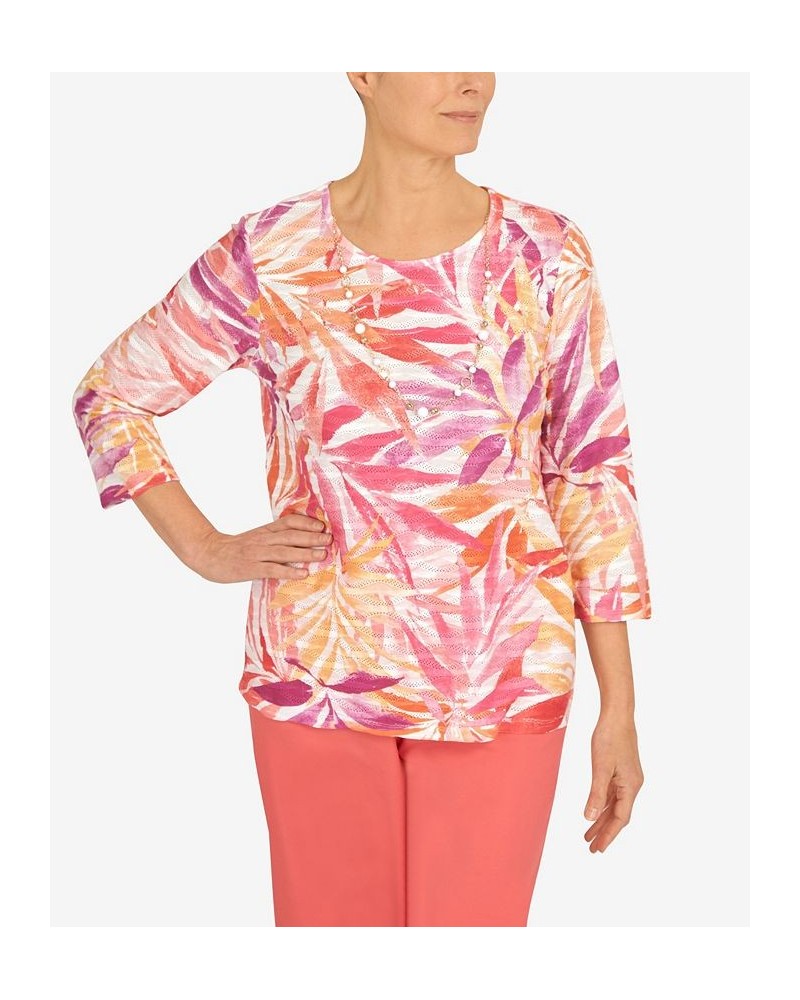 Women's Tropical Leaves Three Quarter Sleeve Top Multi $36.14 Tops