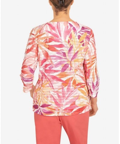 Women's Tropical Leaves Three Quarter Sleeve Top Multi $36.14 Tops