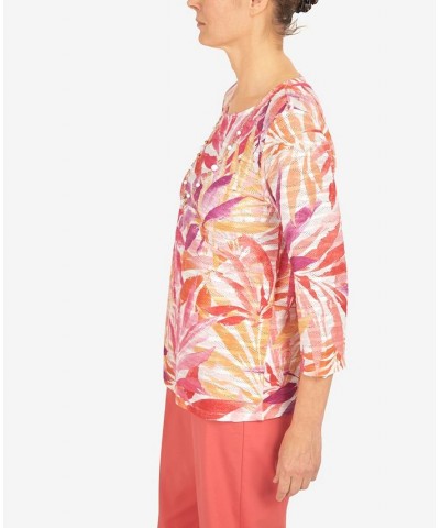 Women's Tropical Leaves Three Quarter Sleeve Top Multi $36.14 Tops