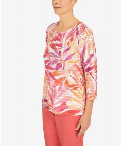 Women's Tropical Leaves Three Quarter Sleeve Top Multi $36.14 Tops