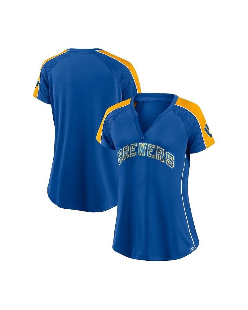 Women's Branded Royal and Gold Milwaukee Brewers True Classic League Diva Pinstripe Raglan V-Neck T-shirt Royal, Gold $29.40 ...