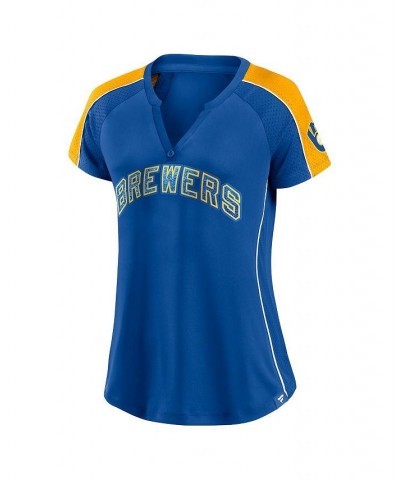 Women's Branded Royal and Gold Milwaukee Brewers True Classic League Diva Pinstripe Raglan V-Neck T-shirt Royal, Gold $29.40 ...