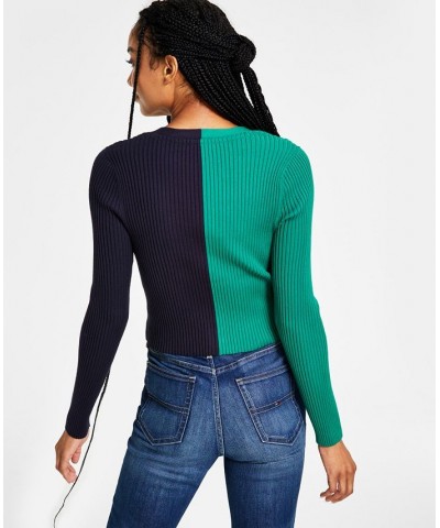 Women’s V-Neck Pullover Colorblock Sweater Kelly Green $19.10 Sweaters