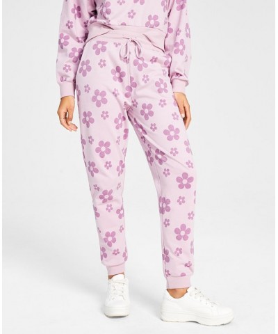 Juniors' Floral-Print Sweatpants Lilac $10.91 Pants