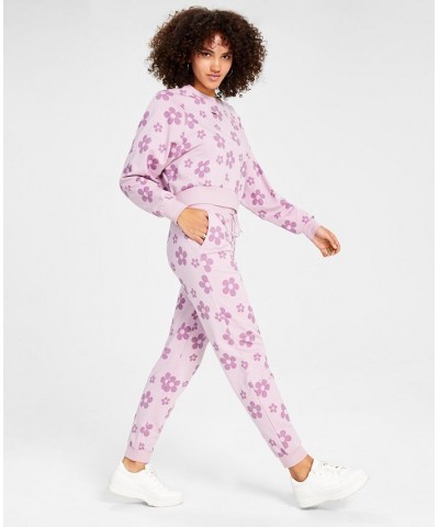 Juniors' Floral-Print Sweatpants Lilac $10.91 Pants