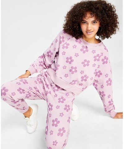 Juniors' Floral-Print Sweatpants Lilac $10.91 Pants