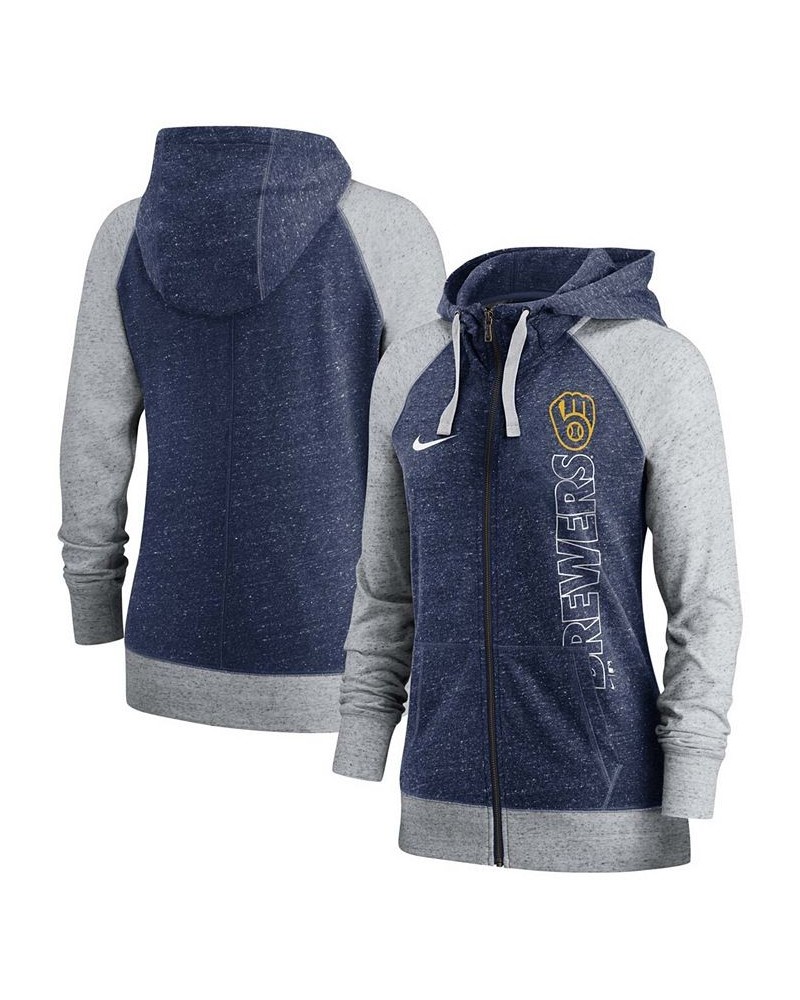 Women's Navy Milwaukee Brewers In Pocket Gym Vintage-Like Full-Zip Hoodie Navy $42.39 Sweatshirts