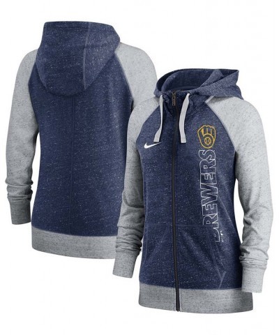 Women's Navy Milwaukee Brewers In Pocket Gym Vintage-Like Full-Zip Hoodie Navy $42.39 Sweatshirts