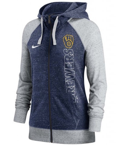 Women's Navy Milwaukee Brewers In Pocket Gym Vintage-Like Full-Zip Hoodie Navy $42.39 Sweatshirts