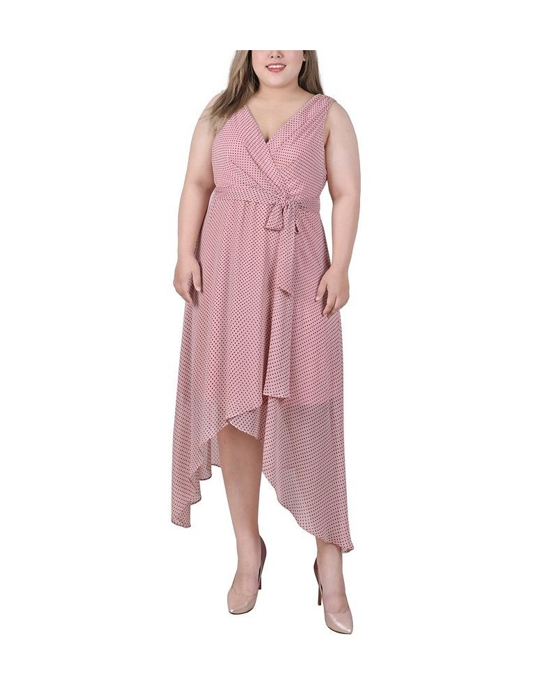 Plus Size Sleeveless Wrap Chiffon Dress Blush Black Dot $13.94 Dresses