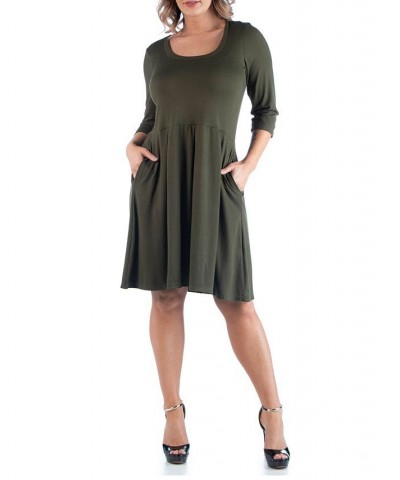 Women's Plus Size Fit and Flare Dress Green $19.58 Dresses