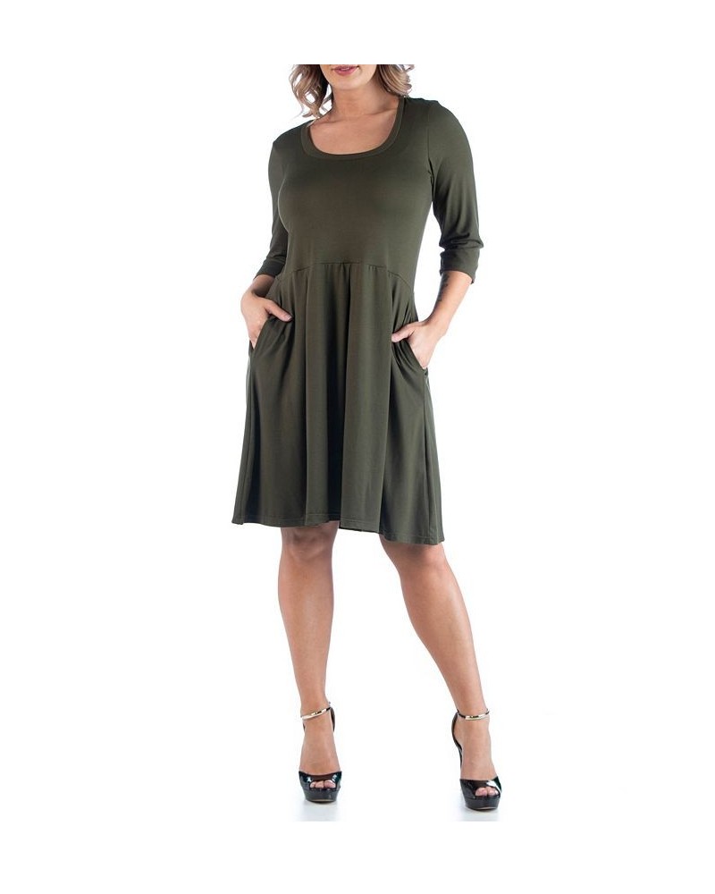 Women's Plus Size Fit and Flare Dress Green $19.58 Dresses