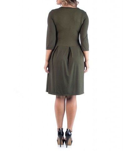 Women's Plus Size Fit and Flare Dress Green $19.58 Dresses