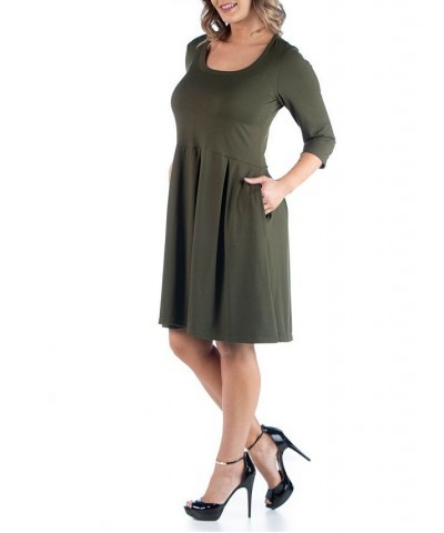 Women's Plus Size Fit and Flare Dress Green $19.58 Dresses