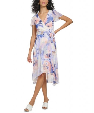 Women's Floral-Print V-Neck Faux-Wrap Dress Rouge Blush $68.11 Dresses