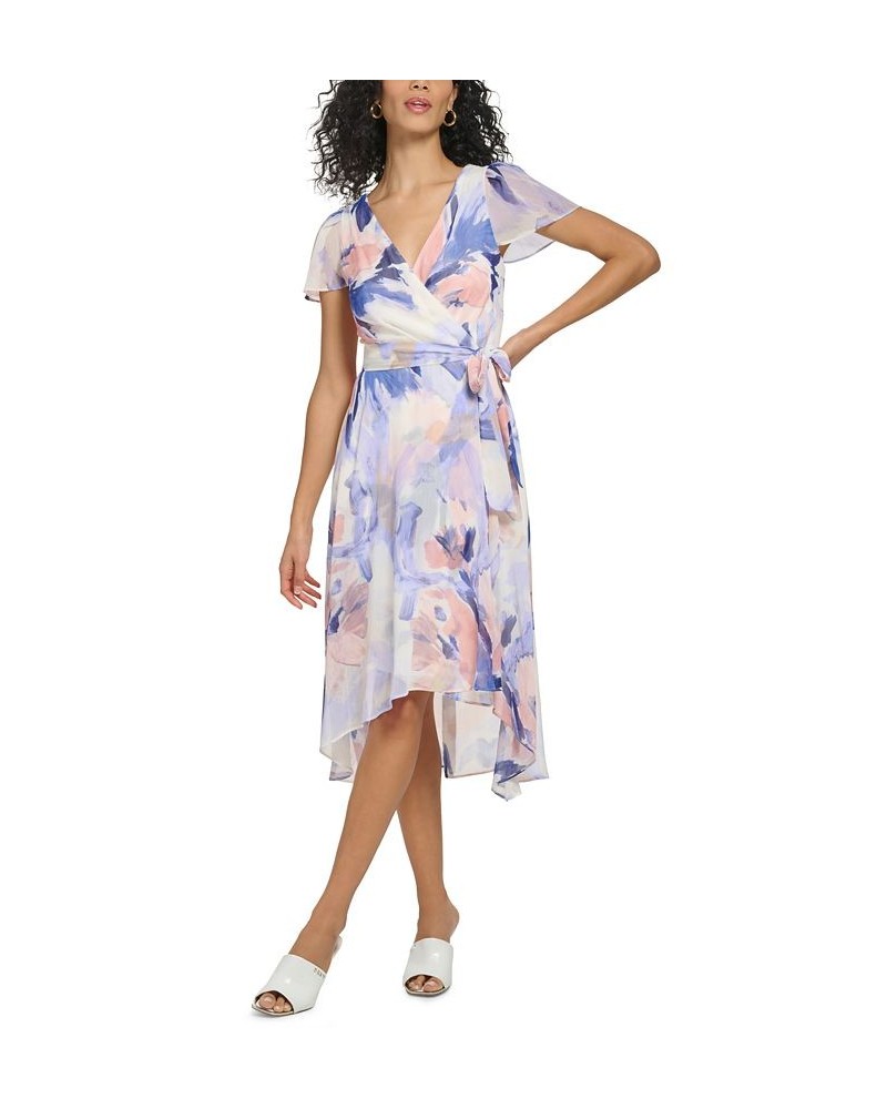 Women's Floral-Print V-Neck Faux-Wrap Dress Rouge Blush $68.11 Dresses