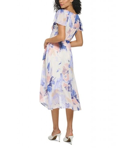 Women's Floral-Print V-Neck Faux-Wrap Dress Rouge Blush $68.11 Dresses