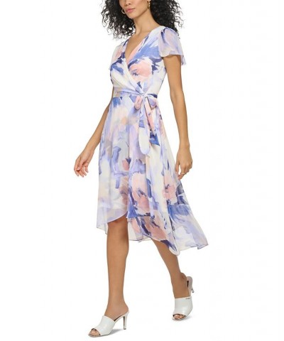 Women's Floral-Print V-Neck Faux-Wrap Dress Rouge Blush $68.11 Dresses