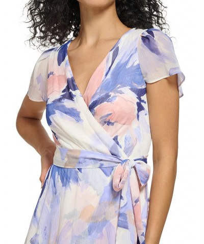 Women's Floral-Print V-Neck Faux-Wrap Dress Rouge Blush $68.11 Dresses