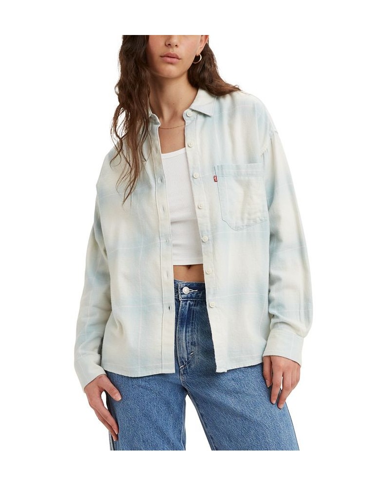 Women's Davy Cotton Flannel Shirt Clove Plaid Sterling Blue $13.80 Tops