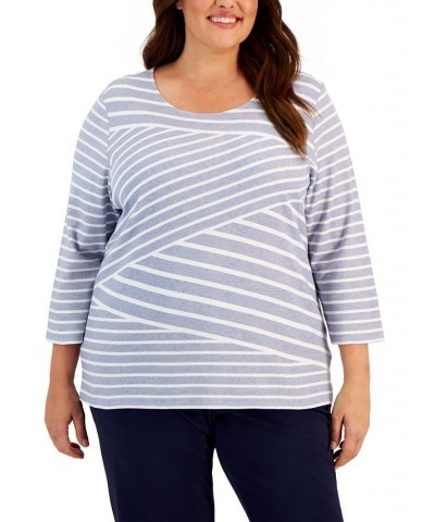 Plus Size 3/4-Sleeve Striped Top Light Blue Heather $14.19 Tops