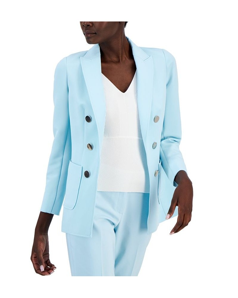 Faux Double Breasted Blazer Printed Chiffon Blouse and Bowie Pants Ocean Sky $38.64 Pants