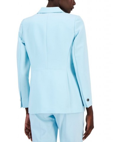 Faux Double Breasted Blazer Printed Chiffon Blouse and Bowie Pants Ocean Sky $38.64 Pants