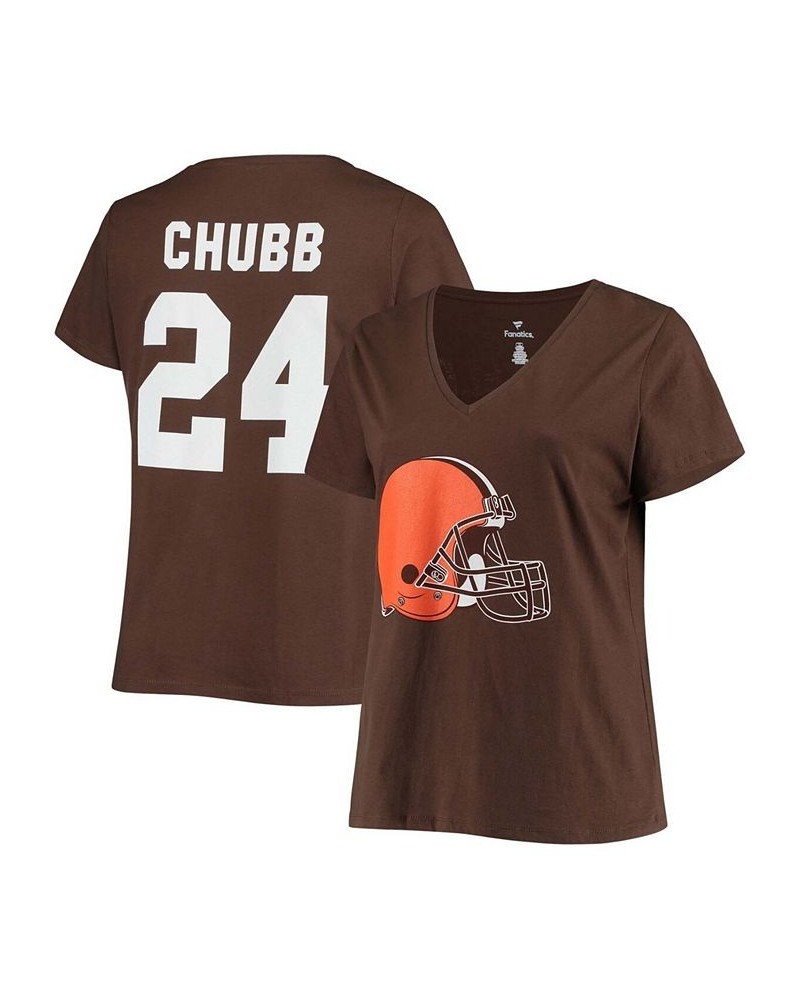 Women's Nick Chubb Brown Cleveland Browns Name and Number V-Neck T-shirt Brown $22.36 Tops