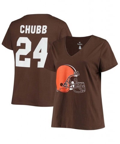 Women's Nick Chubb Brown Cleveland Browns Name and Number V-Neck T-shirt Brown $22.36 Tops