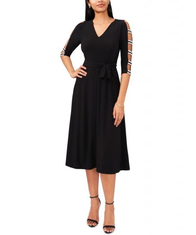 Petite Ladder-Sleeve Midi Fit & Flare Dress Black $53.46 Dresses