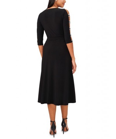 Petite Ladder-Sleeve Midi Fit & Flare Dress Black $53.46 Dresses