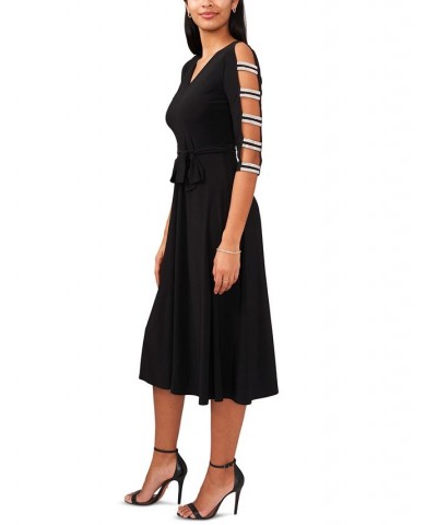 Petite Ladder-Sleeve Midi Fit & Flare Dress Black $53.46 Dresses