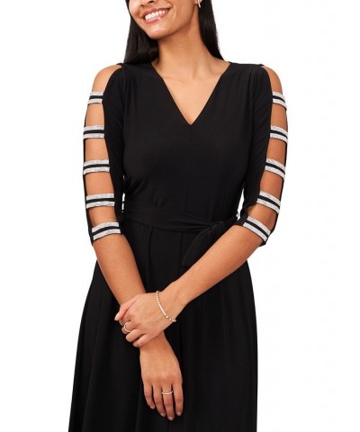 Petite Ladder-Sleeve Midi Fit & Flare Dress Black $53.46 Dresses