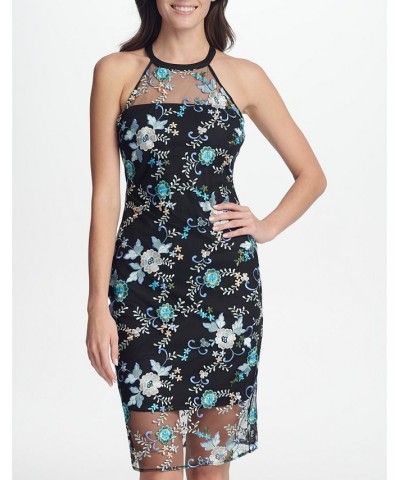 Embroidered Halter-Neck Dress Black Multi $42.65 Dresses