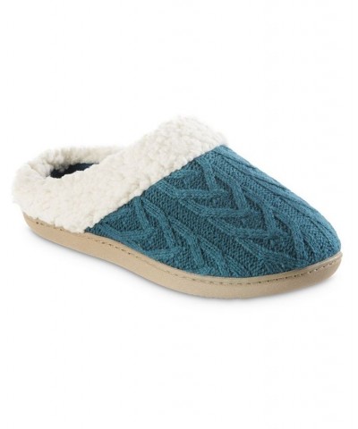 Women's Cable Knit Alexis Hoodback Slippers Blue $8.48 Shoes