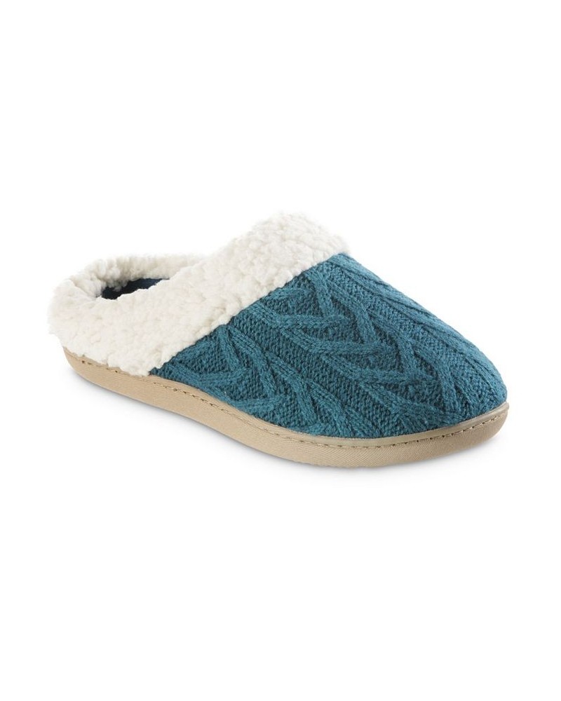 Women's Cable Knit Alexis Hoodback Slippers Blue $8.48 Shoes