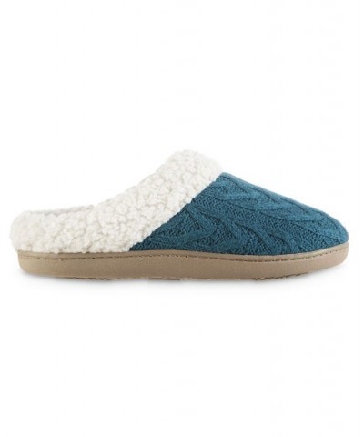 Women's Cable Knit Alexis Hoodback Slippers Blue $8.48 Shoes