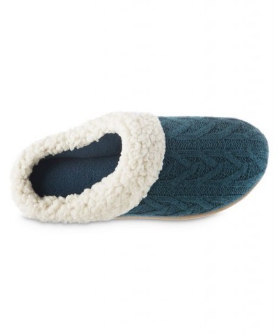 Women's Cable Knit Alexis Hoodback Slippers Blue $8.48 Shoes