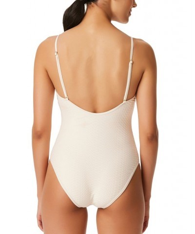 Women's Snake-Print Keyhole Tie-Front One-Piece Swimsuit White $38.70 Swimsuits