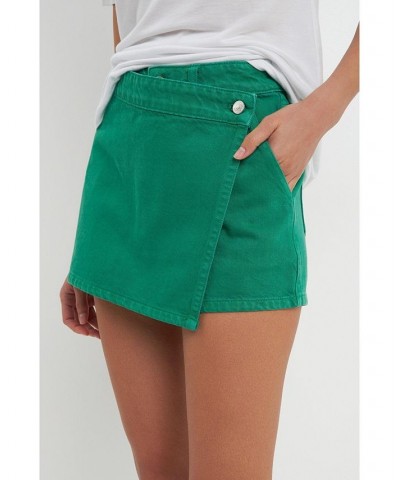 Women's High Waist Color Denim Skort Green $43.20 Shorts