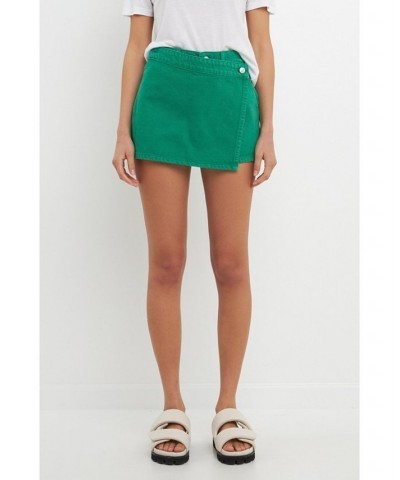 Women's High Waist Color Denim Skort Green $43.20 Shorts